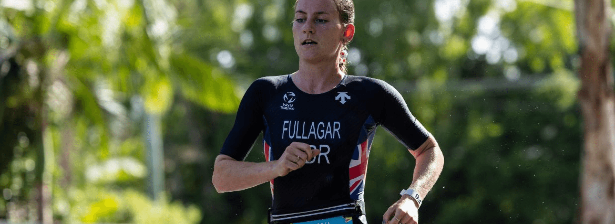 Jess Fullagar running for Great Britain in her GBR tri suit