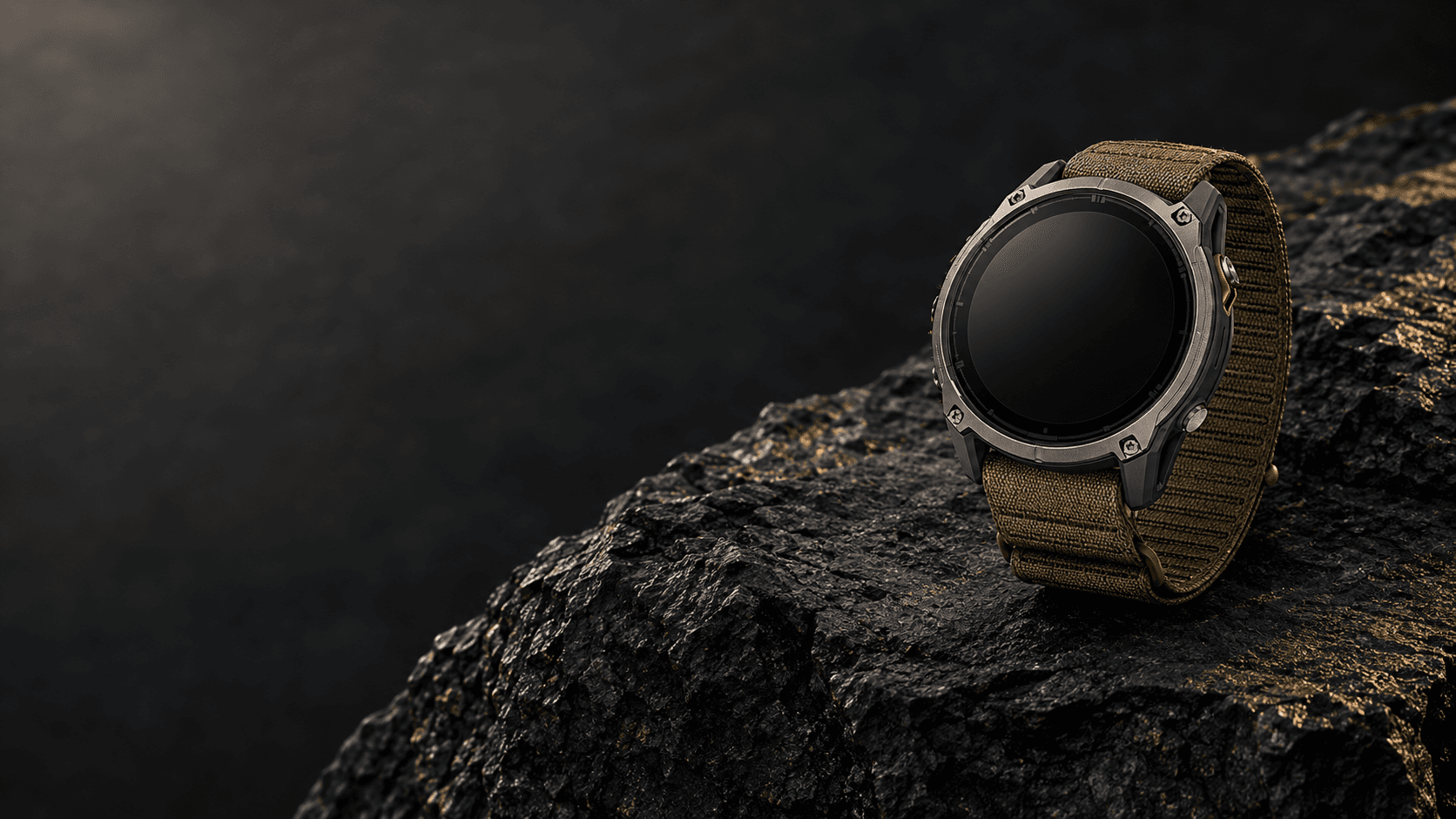 Garmin Enduro 4 with olive fabric band on dark basalt